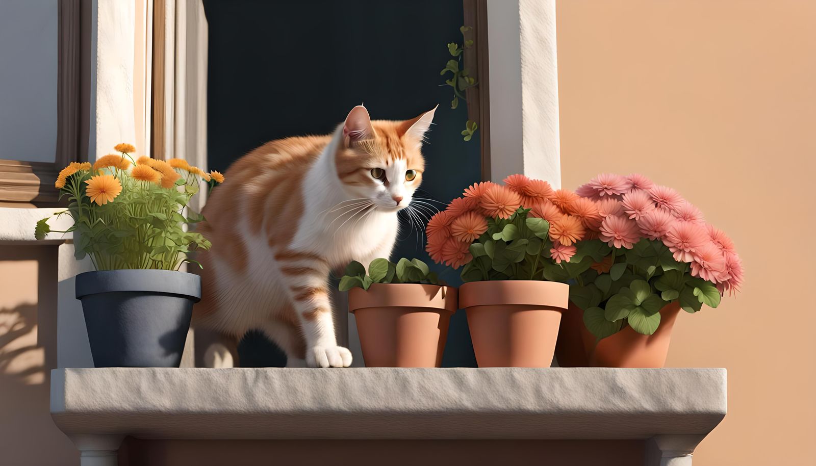 Mischievous Cat Pushes Flowerpots in 8K Masterpiece