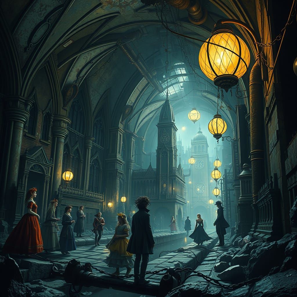 Surreal Underground Cityscape in Ornate Gothic Style