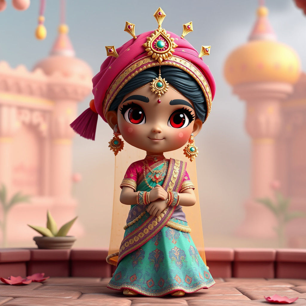 Indian Bride in Chibi 3D Style