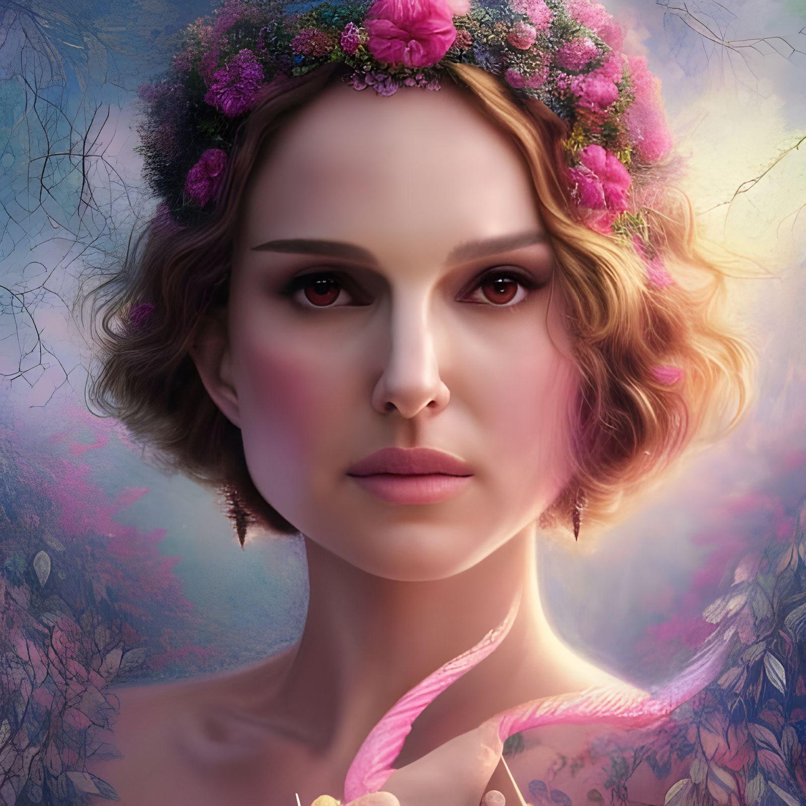 Hyperrealistic Portrait of Natalie Portman in Synthwave Styl...
