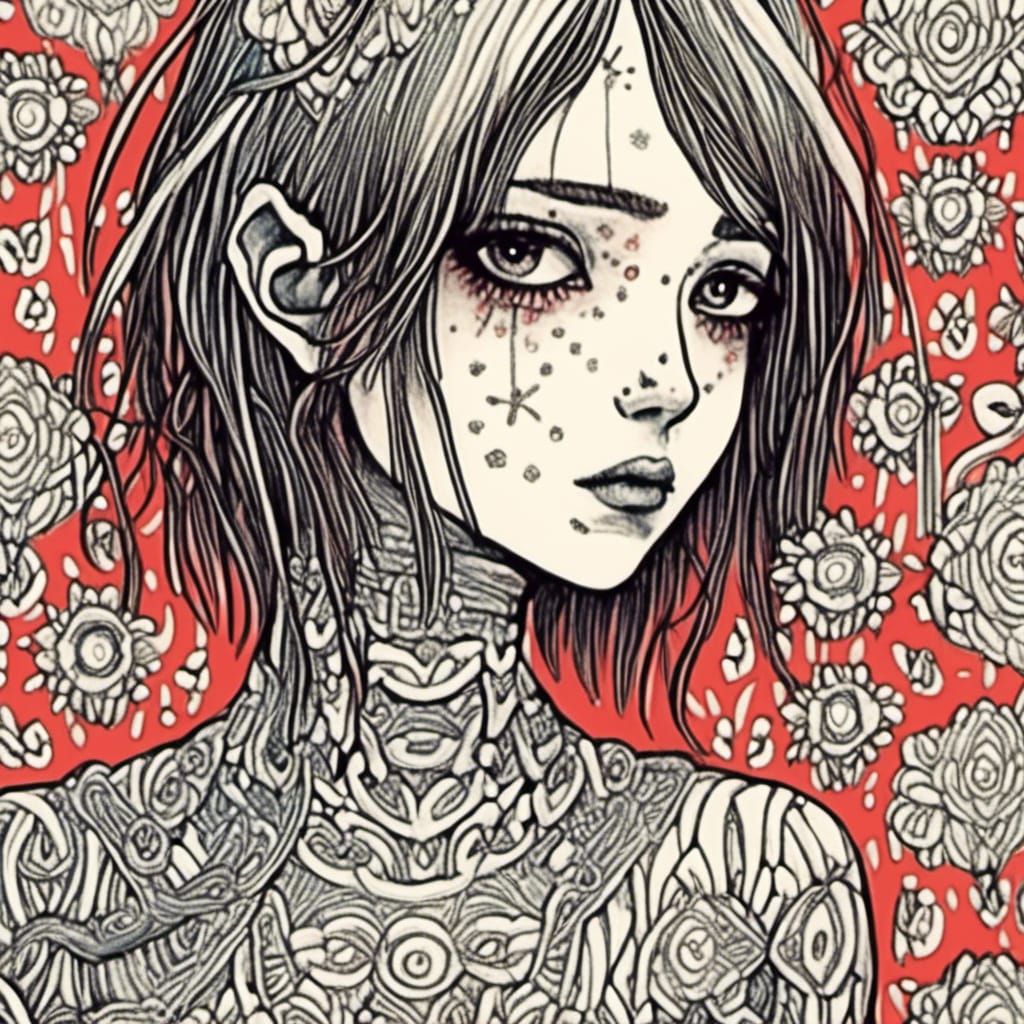 Girl in Art Brut Style with Manga Influences