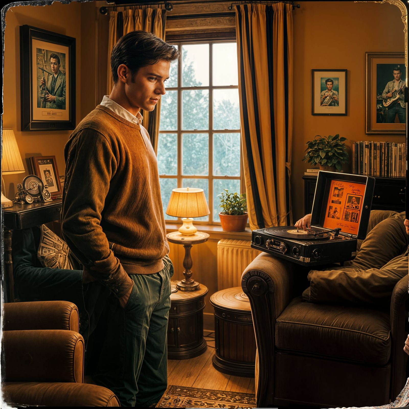 A Handsome Gentleman in 50s England, Vinyl in Hand