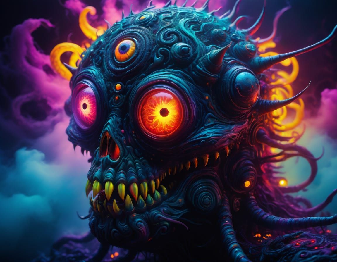 Surreal Neon Monstrosity in Oil Painting Style