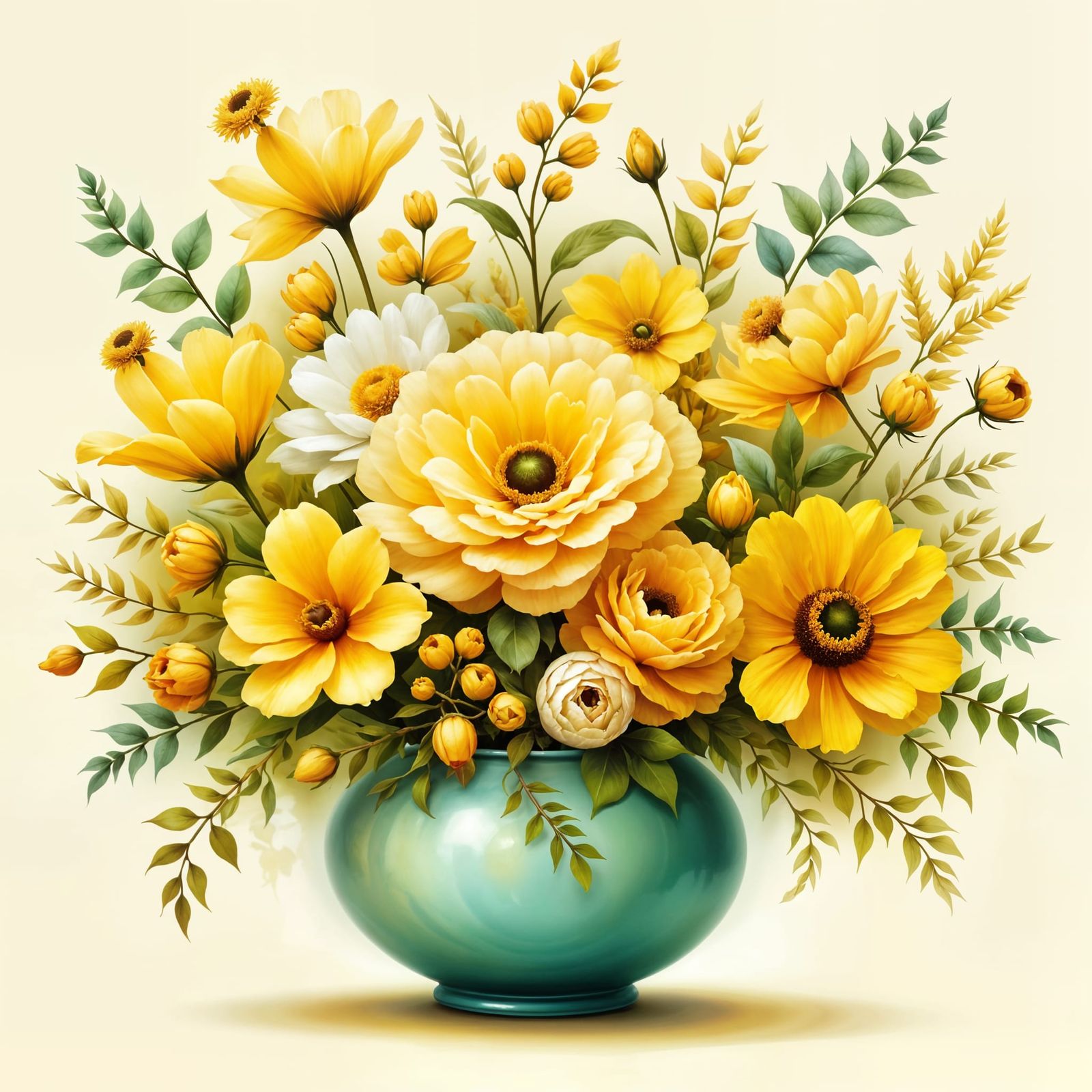 Vibrant Yellow Flower Bouquet in Blue Bowl