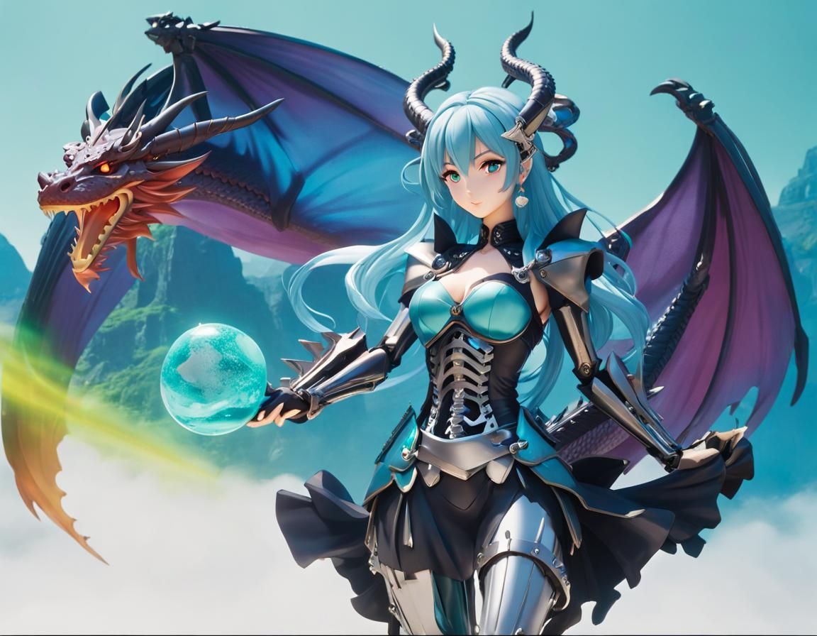Rainbow Slime Dragon Girl with Metal Skeleton