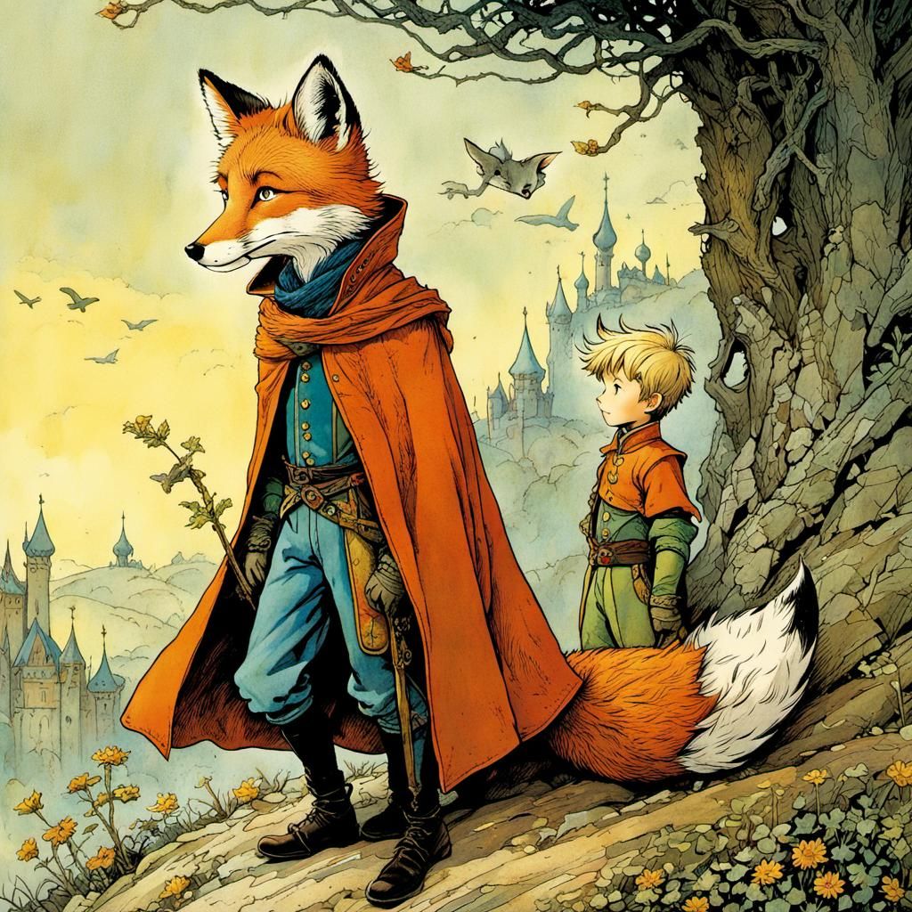 The Little Prince and the Fox Illustration