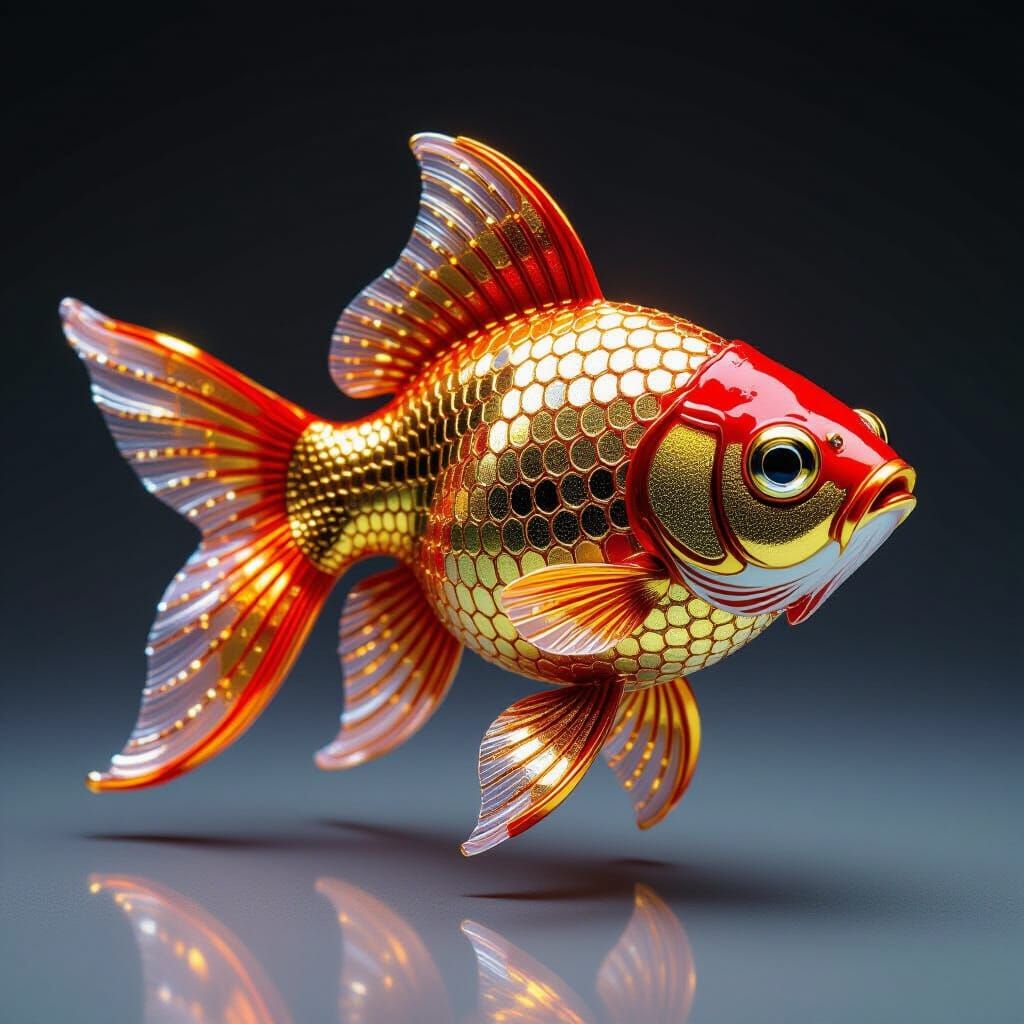 Metallic Beaded Goldfish Sculpture in High Contrast
