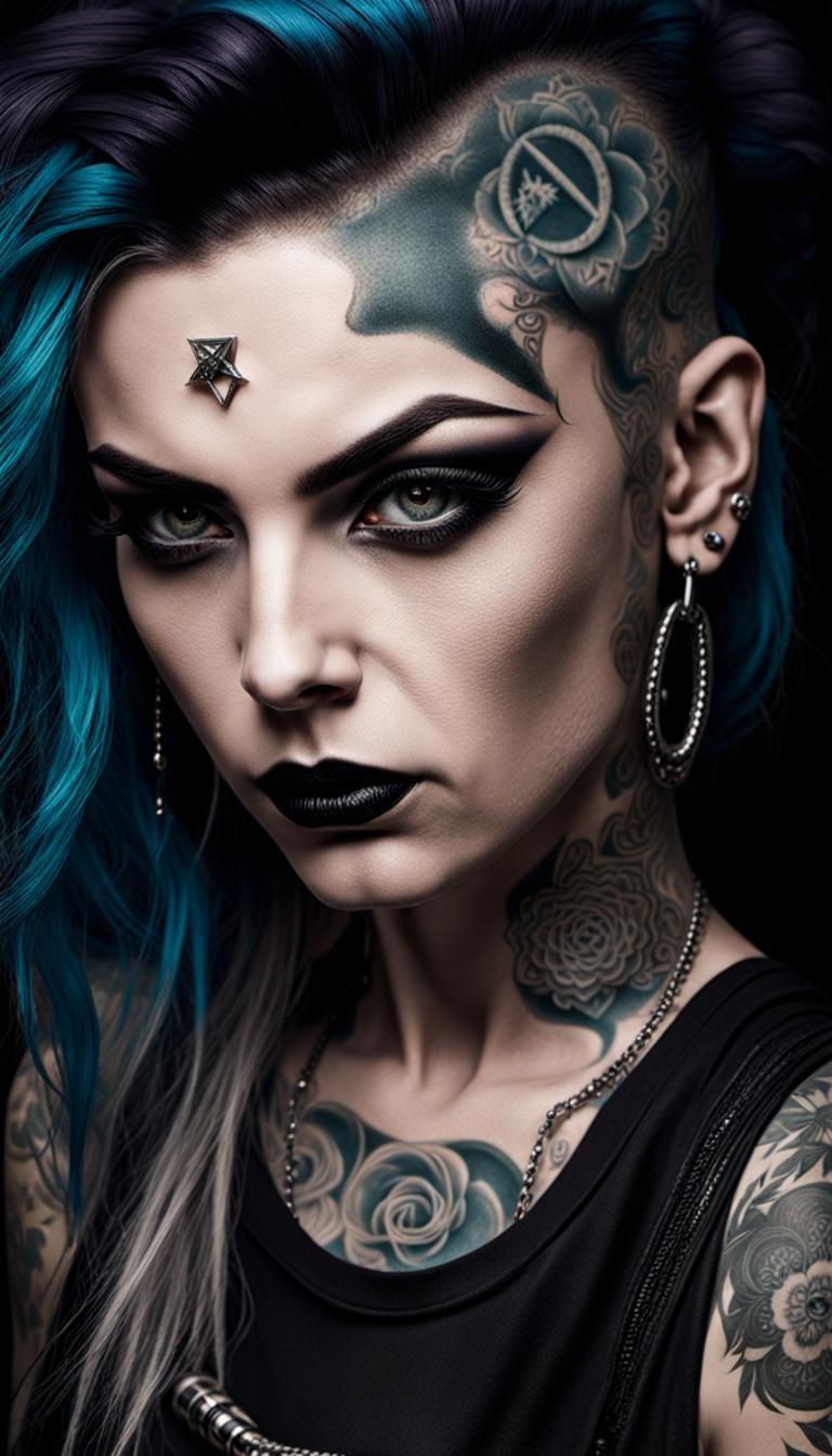 Gritty Portrait of a Goth Rocker in Grungy Style