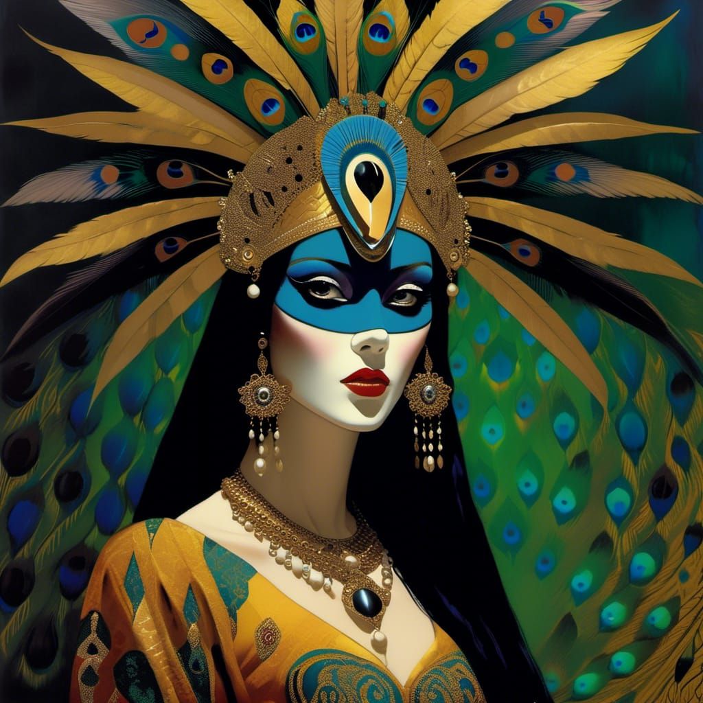 Arcane Masked Woman in Surreal Dystopian Style