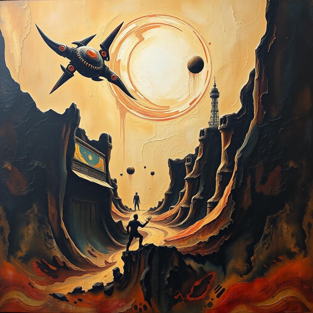 Surreal Dune Poster in Impasto Heavy Metal Style