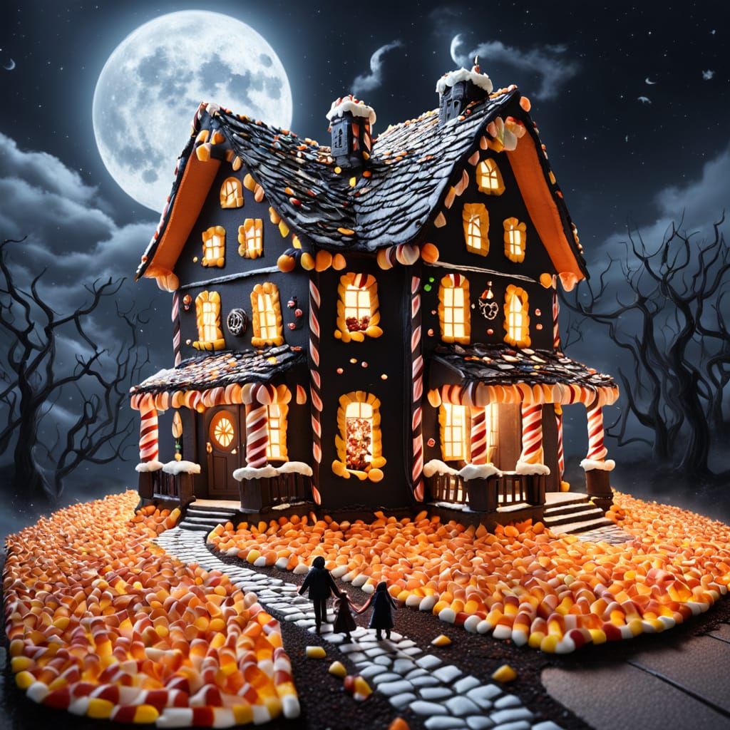 Dark Hansel & Gretel Candy House at Night