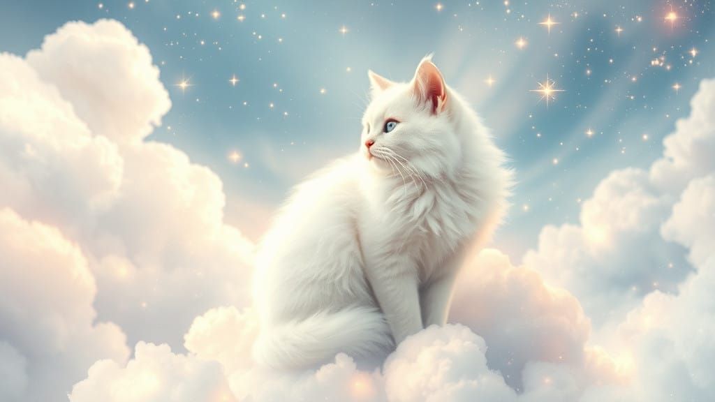 Ethereal White Cat in Heavenly Realms