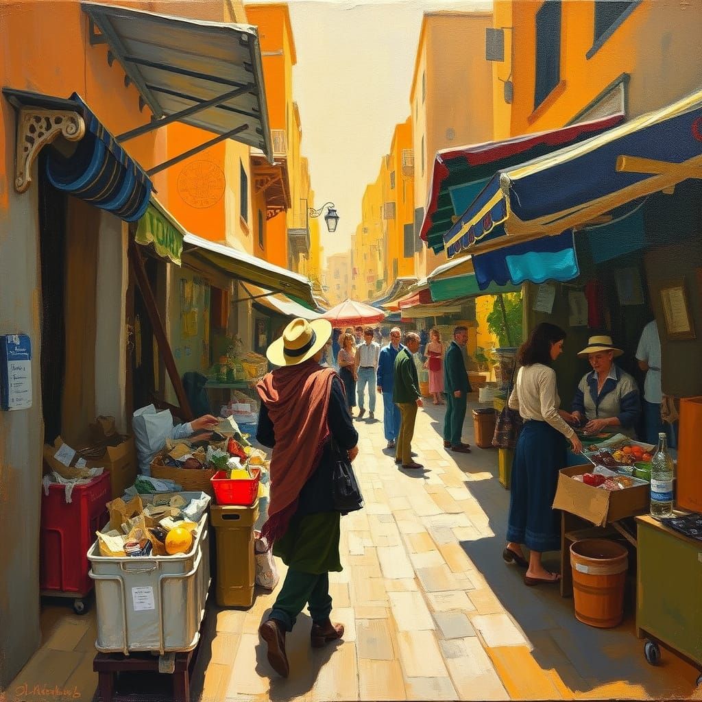 Vibrant Expressionist Market Scene in Tunis