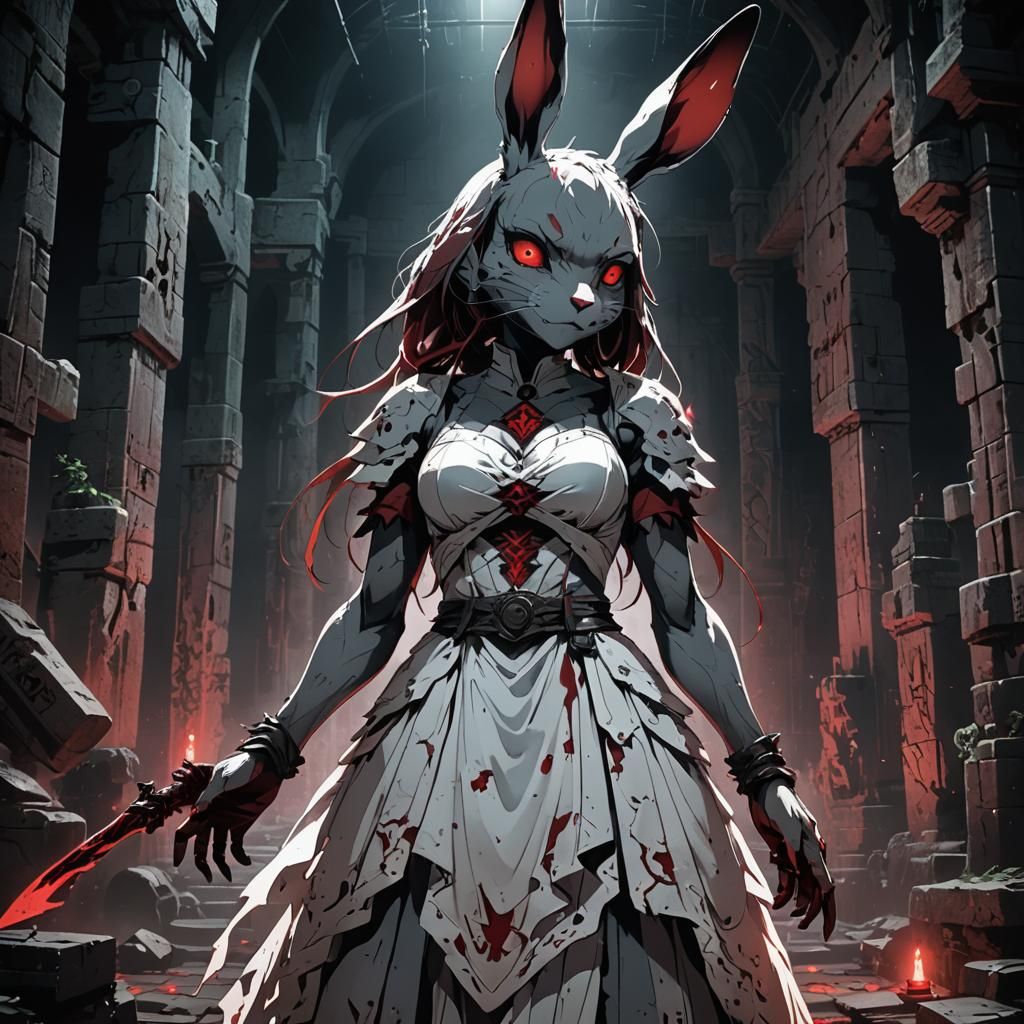 Dark Gothic Anime Goddess in Abandoned Dungeon