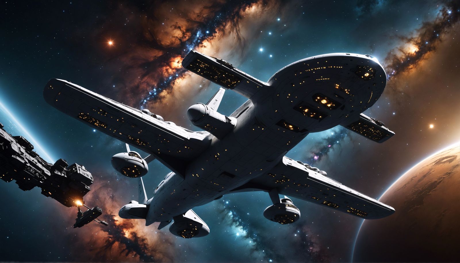 Futuristic Starship in Deep Milky Way Galaxy