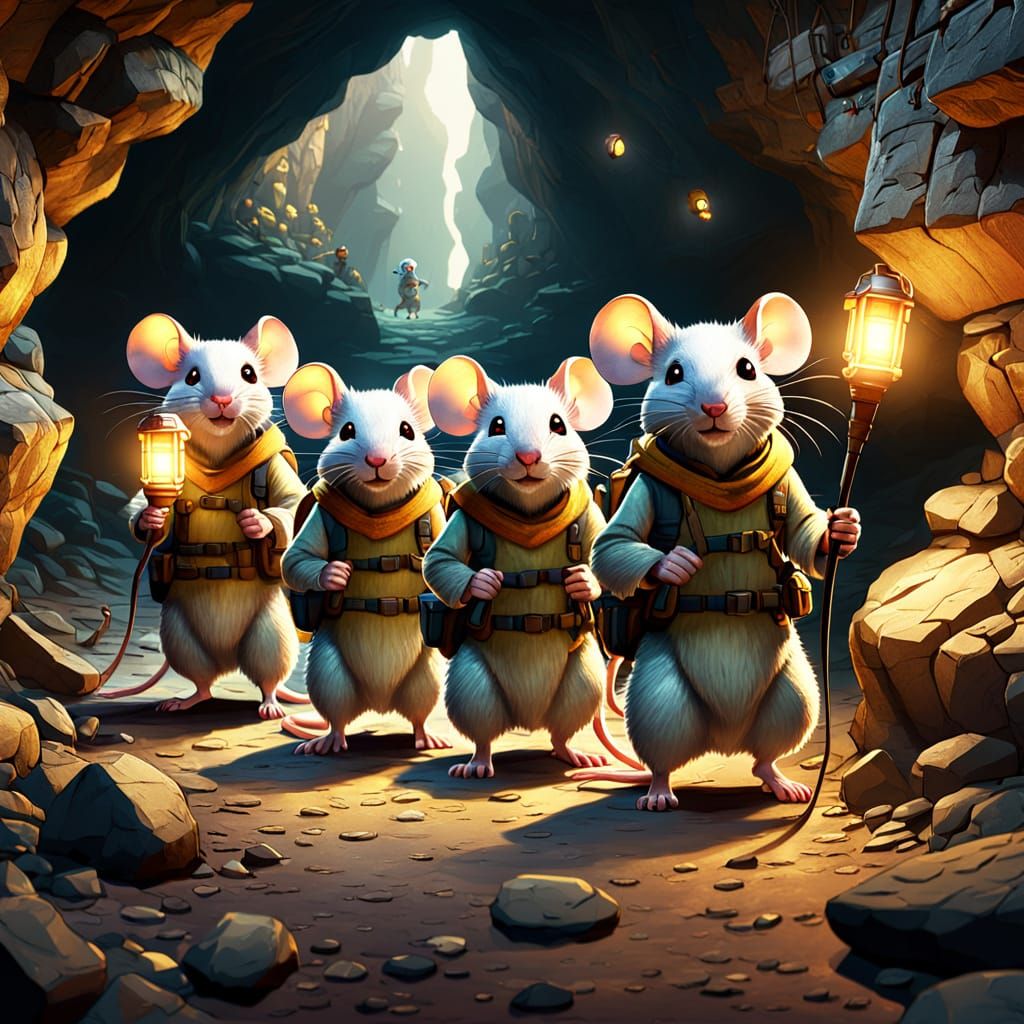 Mice Explore Cave in Fantasy Concept Art Style