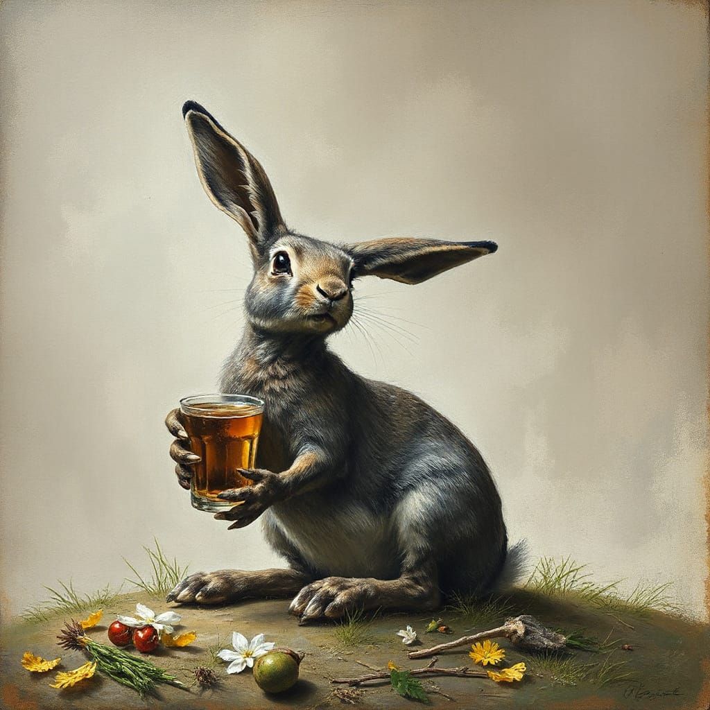 Drunk Commander and Rabbit in Blake-Kokoschka Style