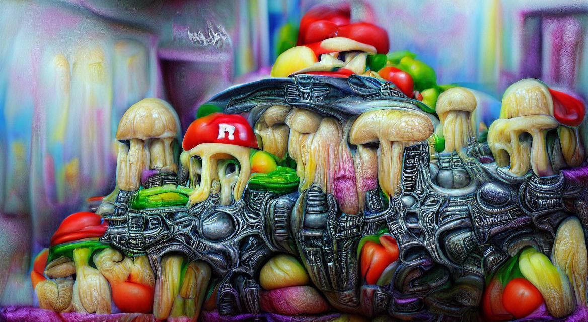 Detailed Mushroom Kingdom in Giger Style