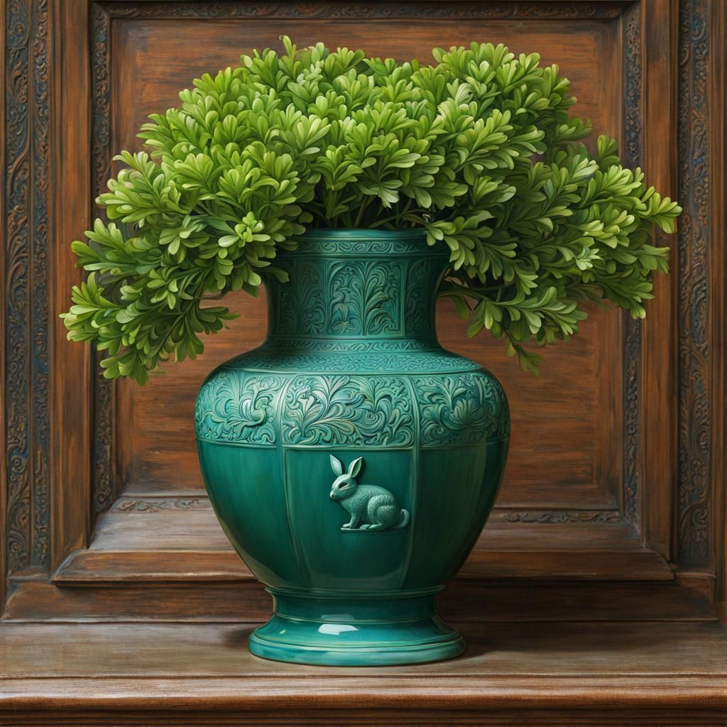 Boxwood Rabbit and Vase, Classical Anime Style