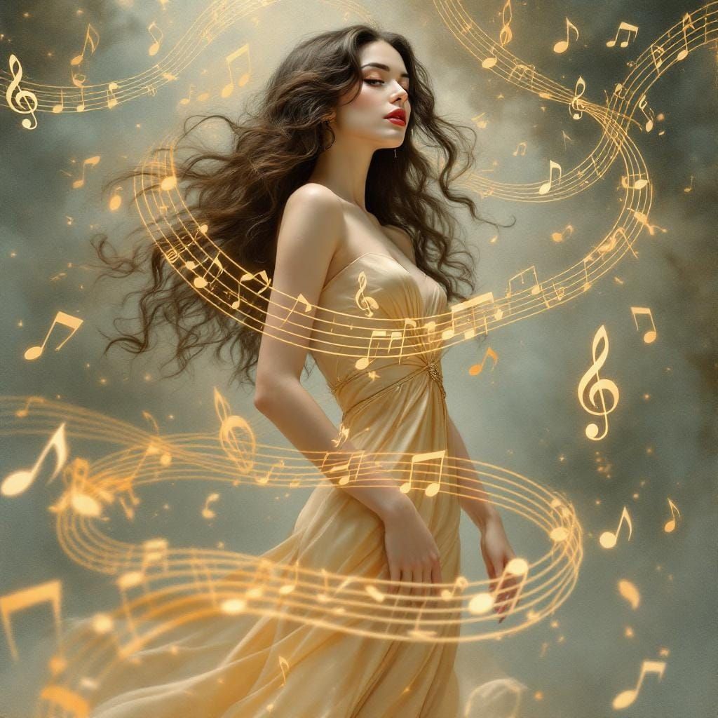 Musical Pin-Up in Tonalist Oil Painting Style