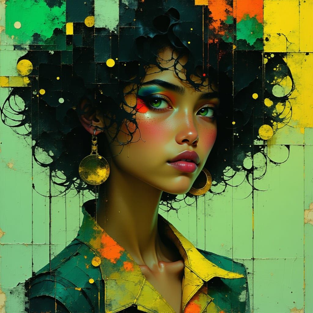 Elegant Woman with Dreamy Backdrop in Digital Art Style