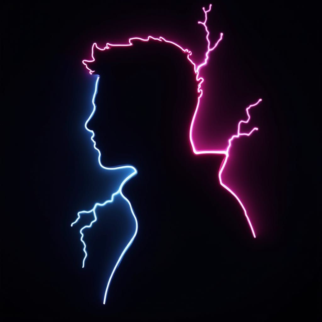 Electric Superhero Silhouette in Neon Colors