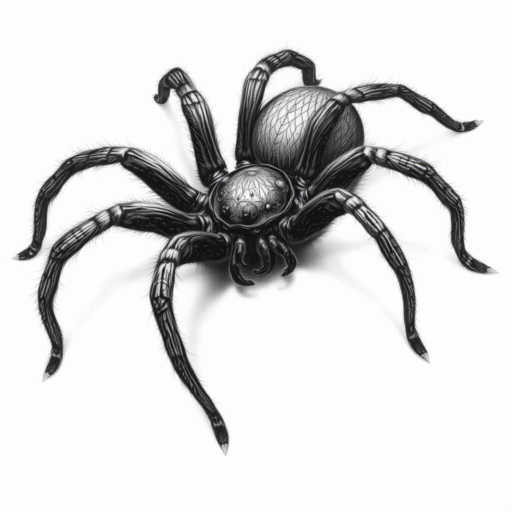 Hyperdetailed Charcoal Tarantula Portrait in Dark Surrealism...