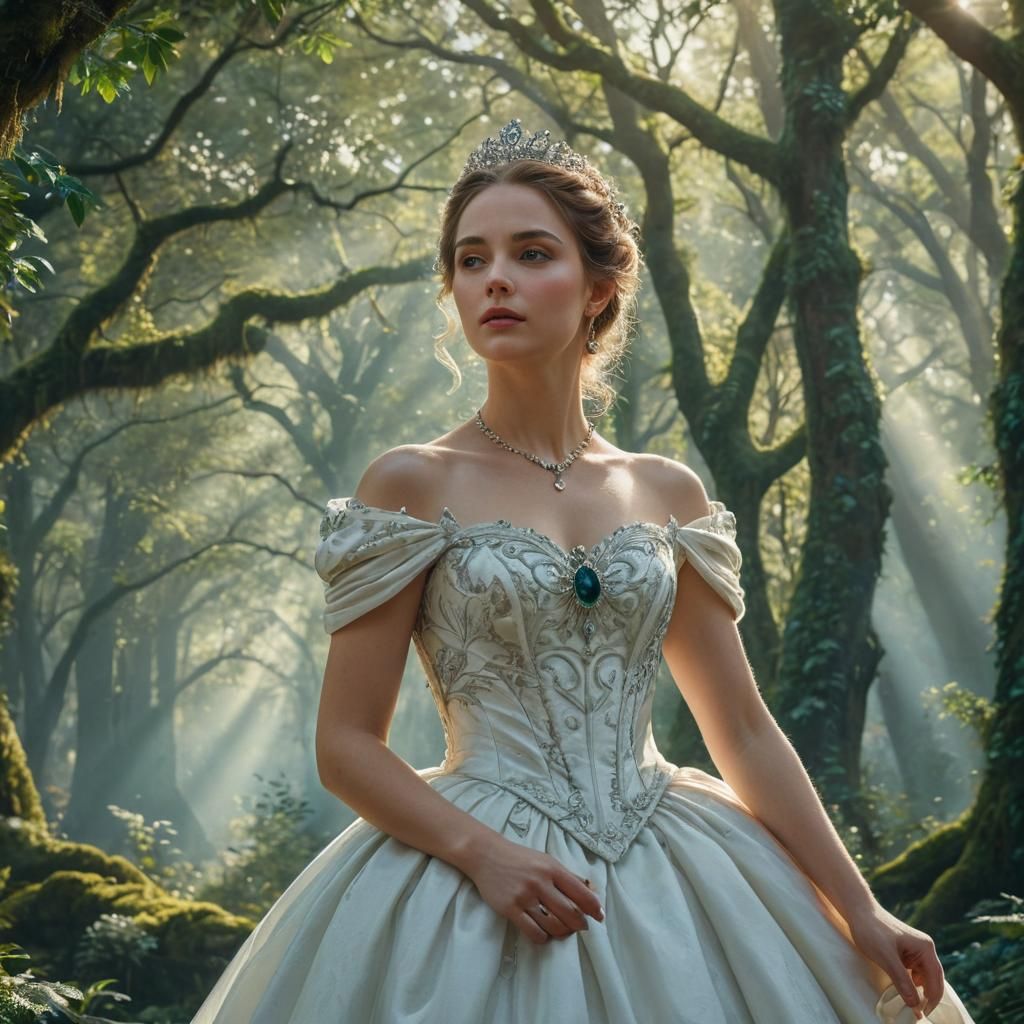 Aristocratic Woman in Forest, Baroque Digital Art