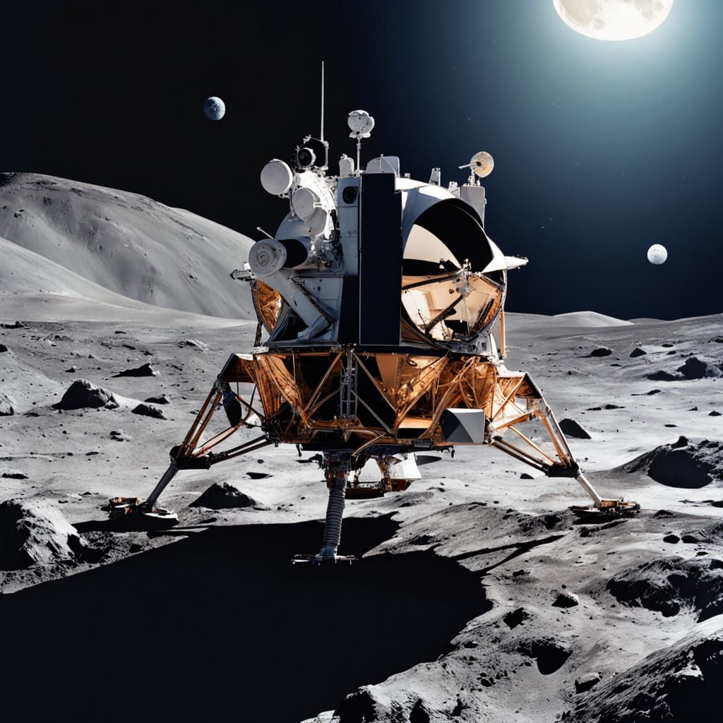 Retro-Futuristic Moon Landing Scene in Bold Lines and Vibran...