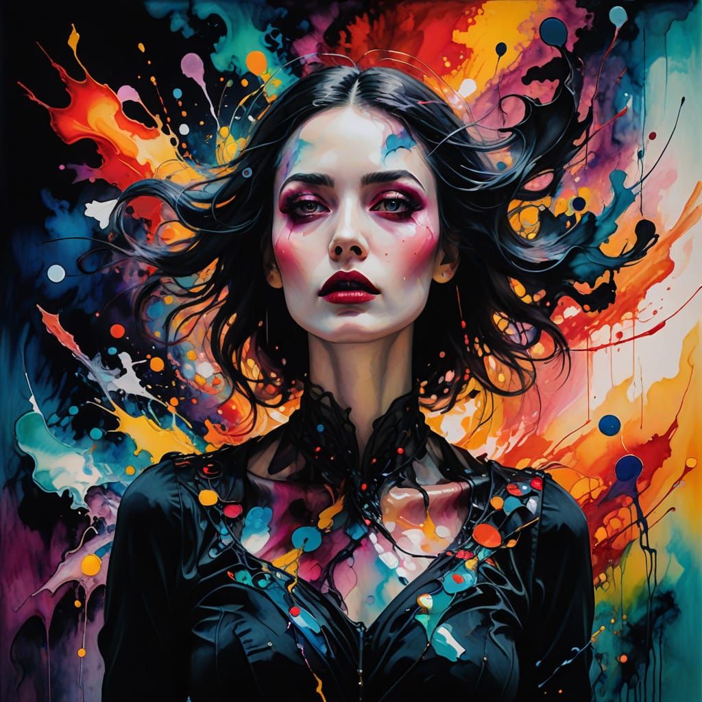 Ethereal Gothic Goddess in a Dreamlike Crayon Wonderland