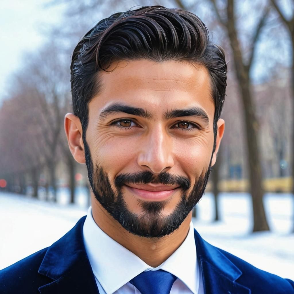 Handsome Man in Blue Velvet Suit: Impressionist Portrait