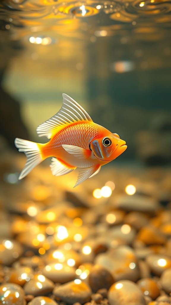 Surreal Chibi Angelfish Dances in Golden Paradise