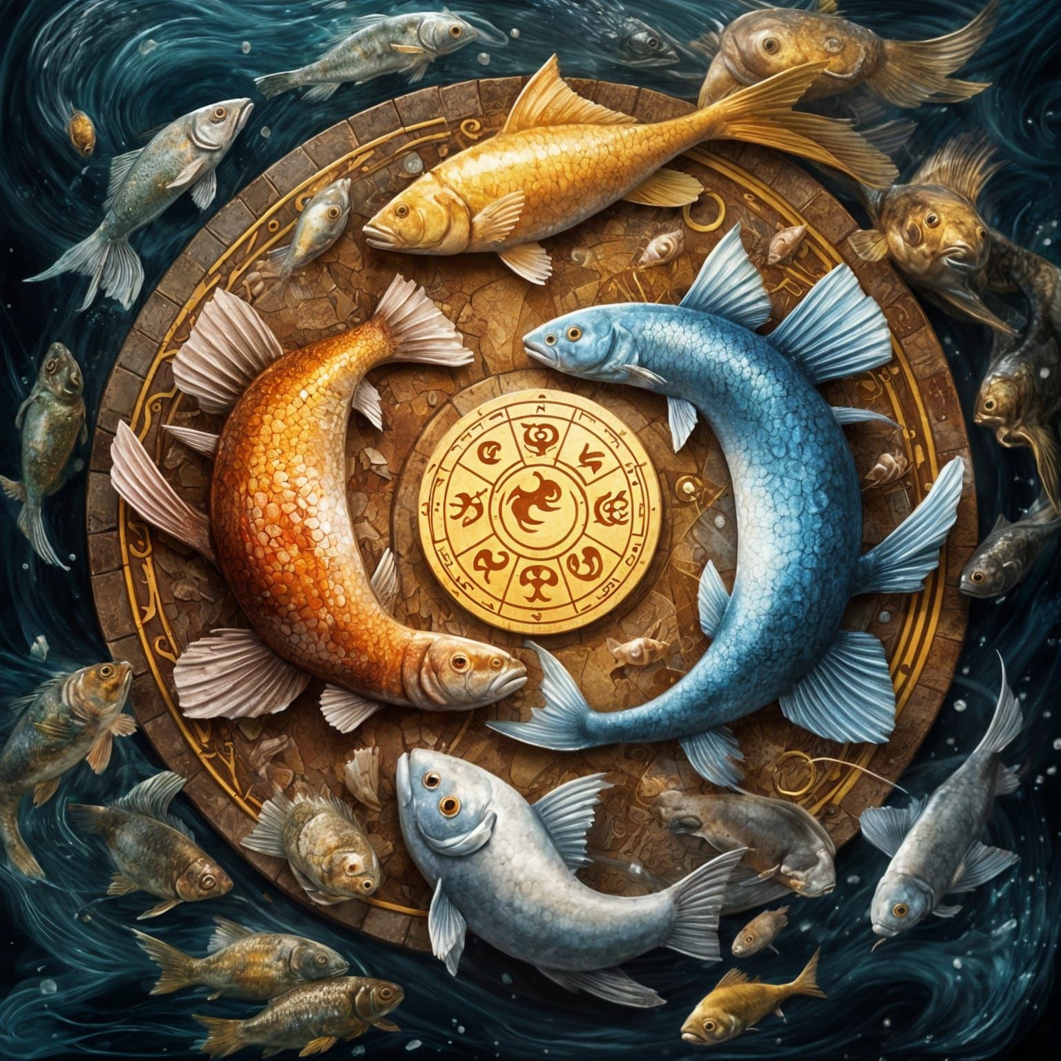 Dreamlike Zodiac Symbol of Pisces in Yin-Yang Harmony