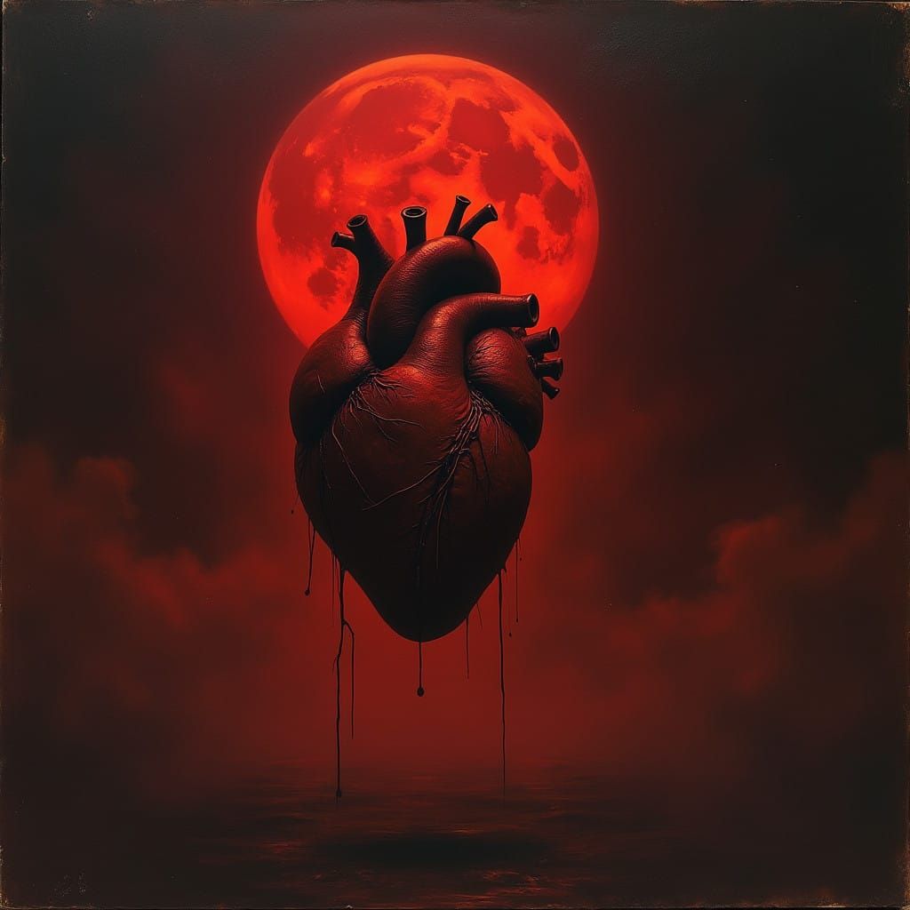 Bleeding Heart in a Dark, Surreal Moonlit Scene