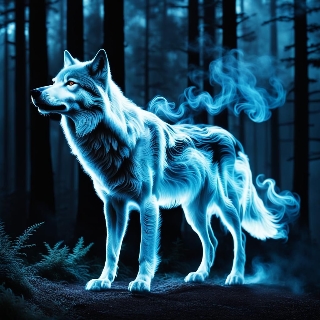 Ethereal Smoke Wolf in Dreamscape Forest