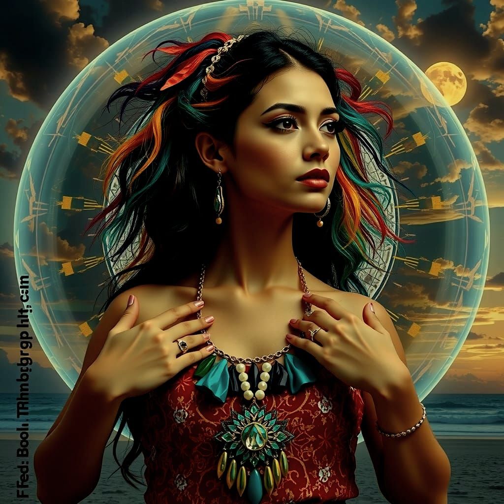 Vibrant Fractal Portrait with Ethereal Beauty