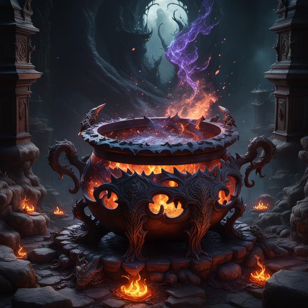 Detailed Matte Painting of a Demonic Cauldron
