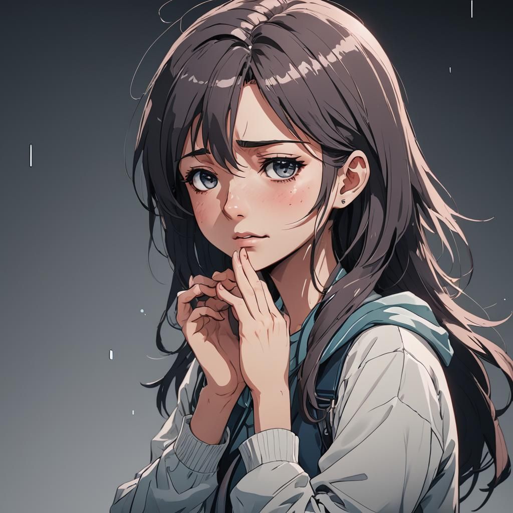 Anime Girl Crying in Cel-Shaded Style