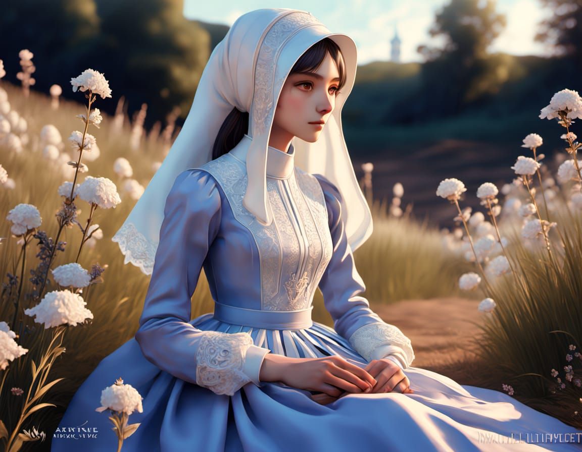 Gentle FLDS-Inspired Anime Woman in Soft Pastel Hues