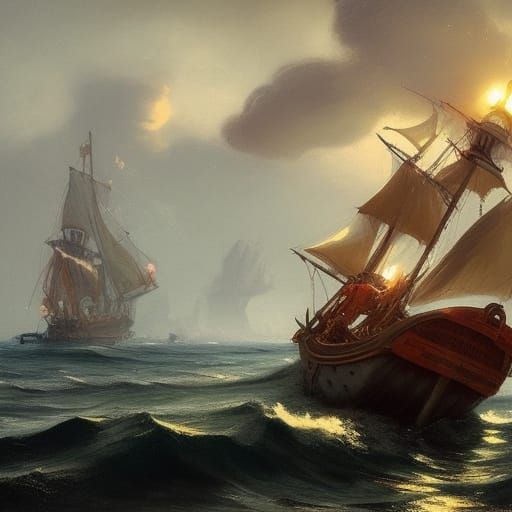 Drunken Sailor Concept Art in Orange and Teal