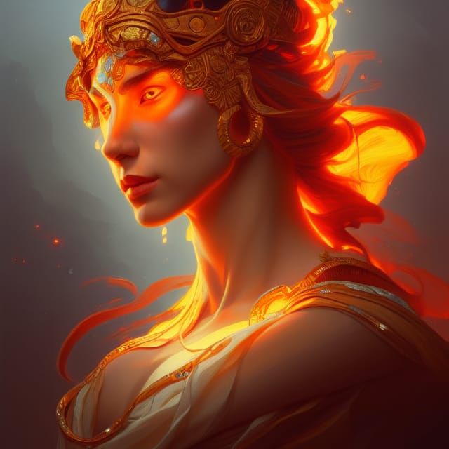 Fiery Goddess Portrait in Hyperdetailed Style