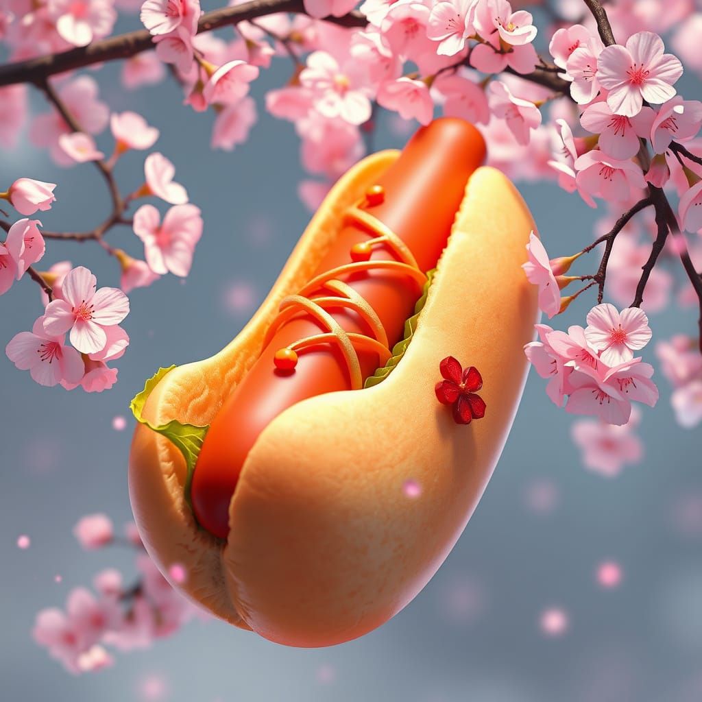 Manga Hotdog with Cherry Blossoms in 8K
