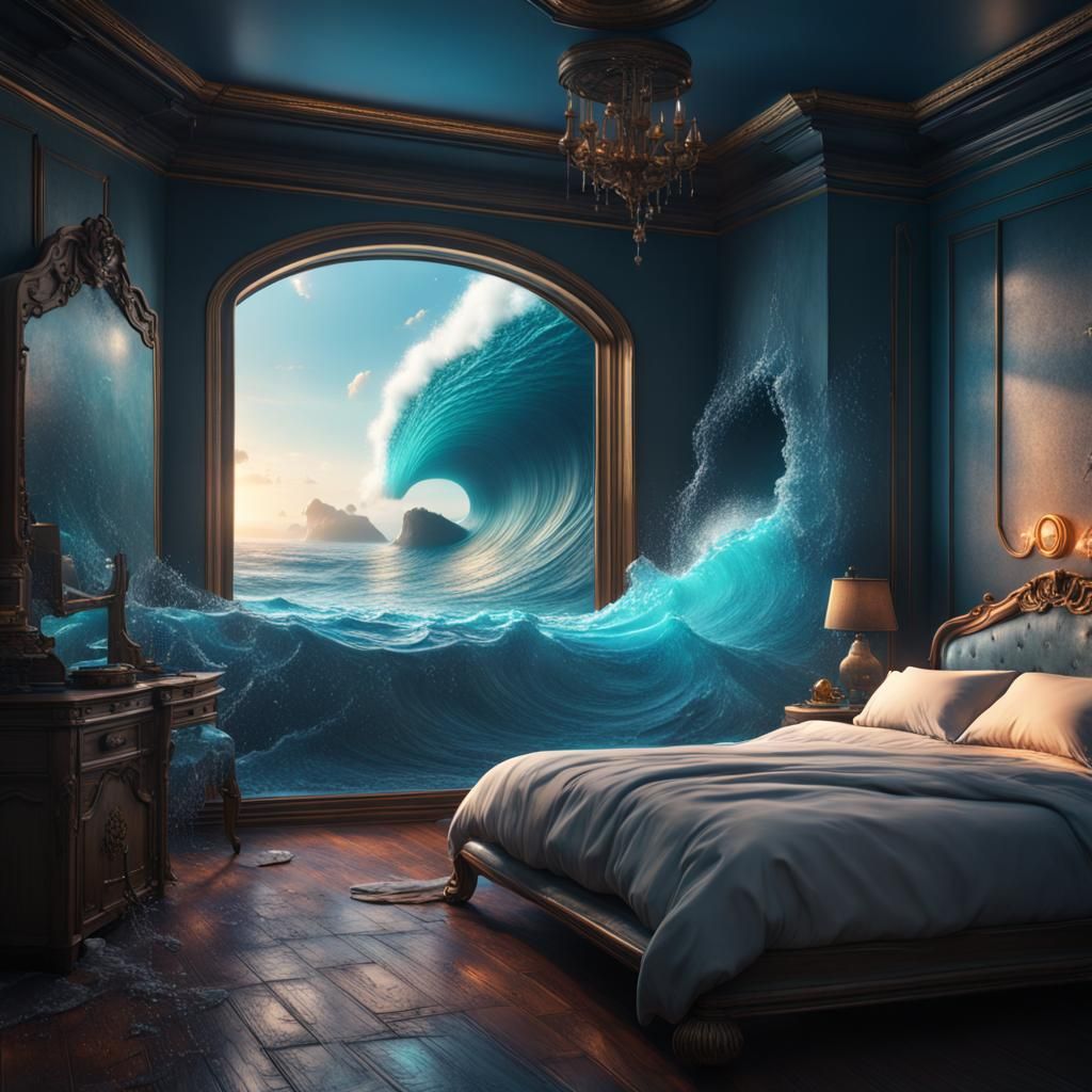 Ocean Melts Inside Bedroom: Detailed Matte Painting