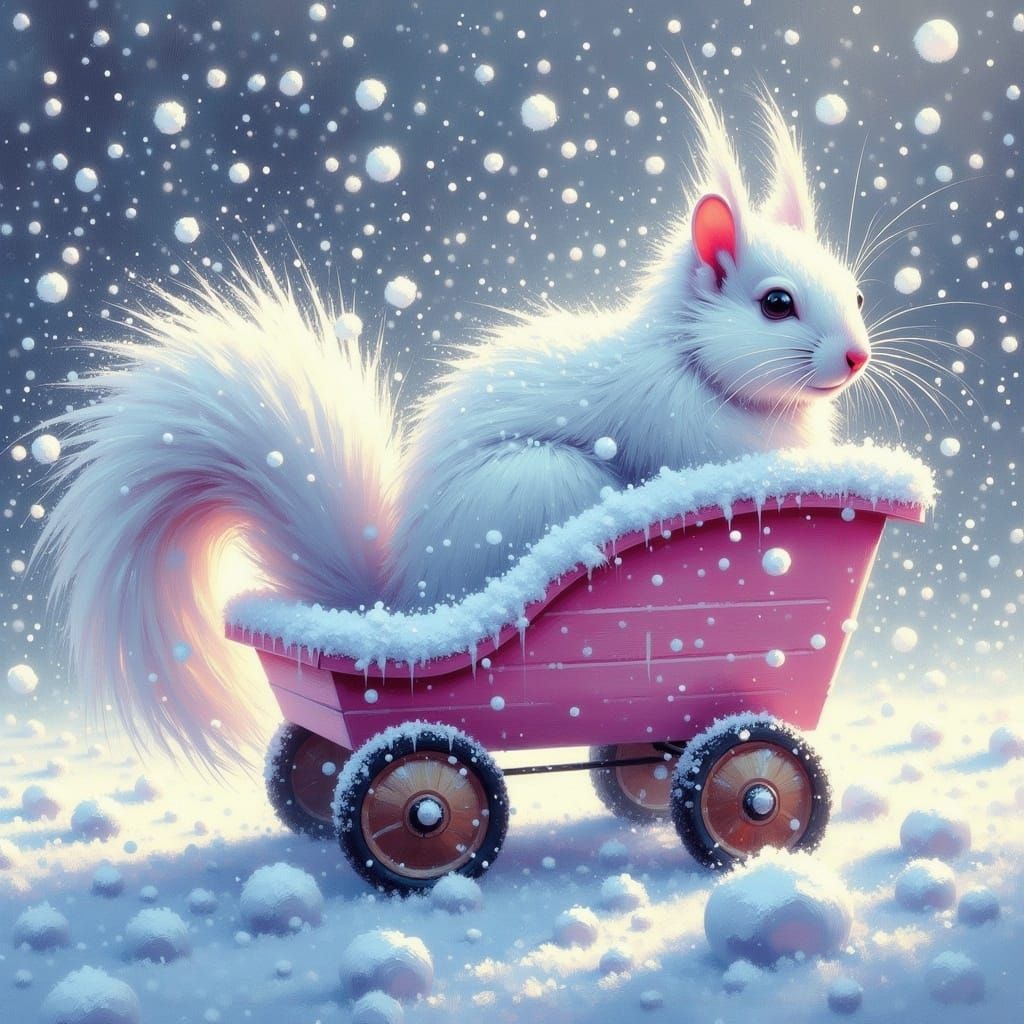 Whimsical Winter Wonderland Scene in Vibrant Gouache