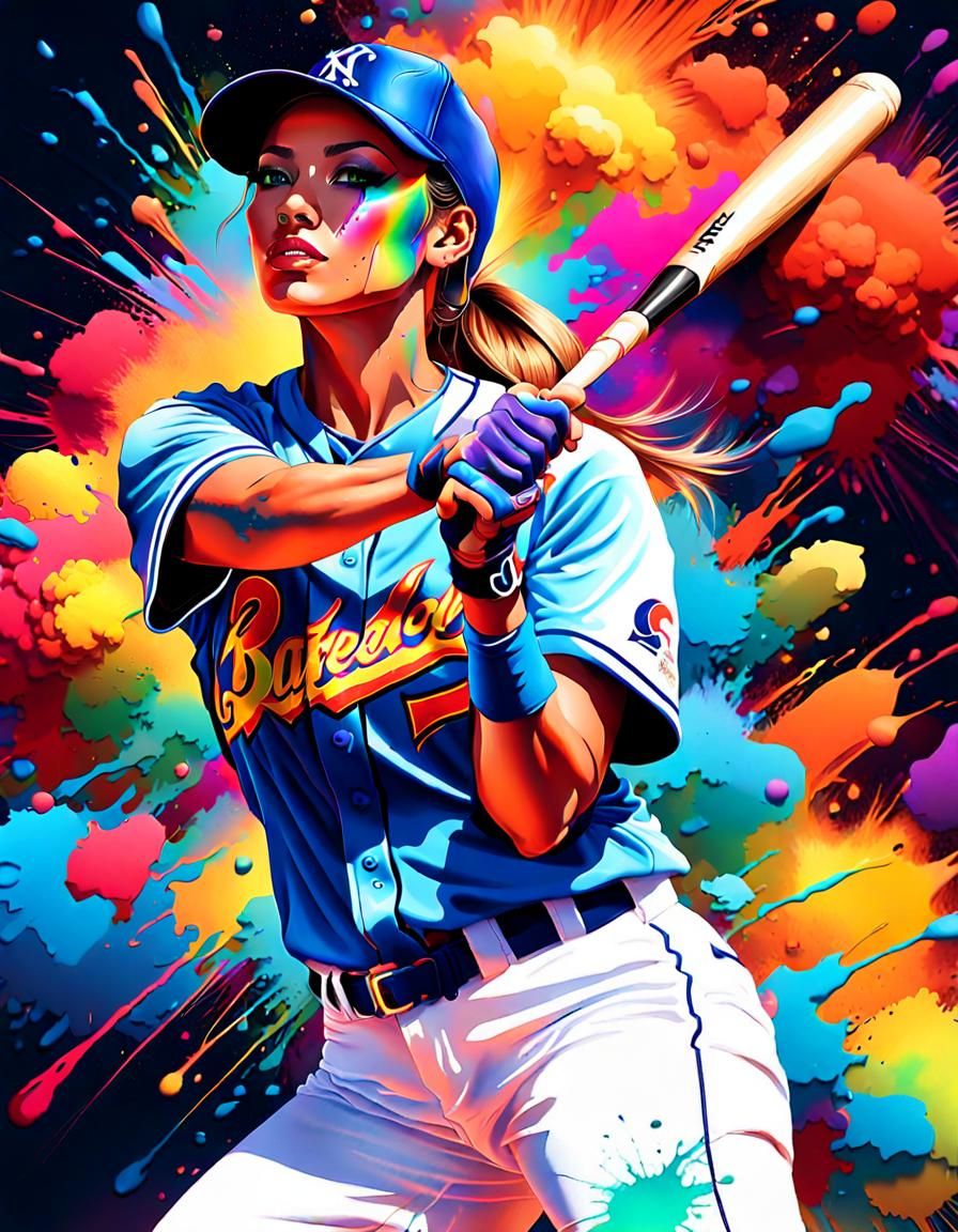 Female Baseball Player Card with Laser Paint Splatters