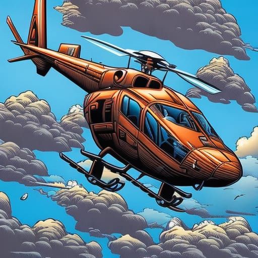 Cute Bear Flies Helicopter, Comic Book Illustration