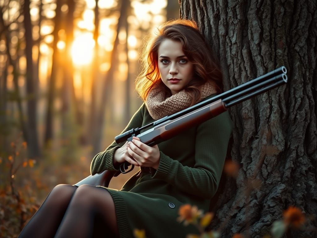 Serene Hunter in Earth-Toned Winter Dress