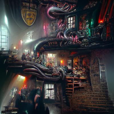 Eldritch Tavern Scene with Tentacle Creatures