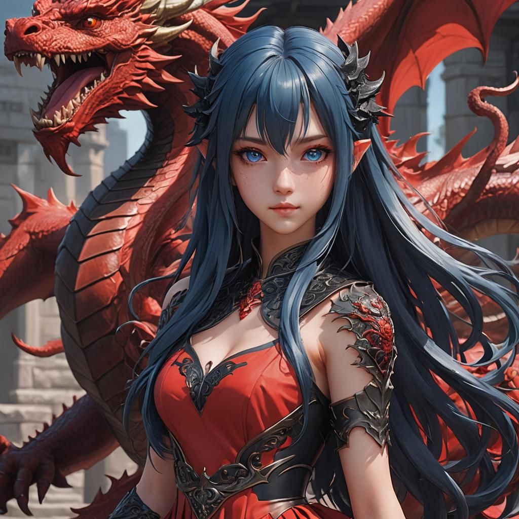 Anime Girl with Dragon in Detailed 3D Art