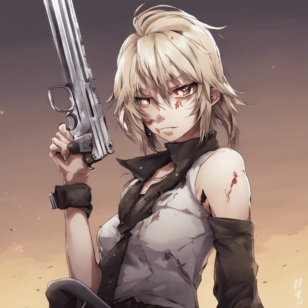 Battle-Scarred Gunslinger in Anime Style